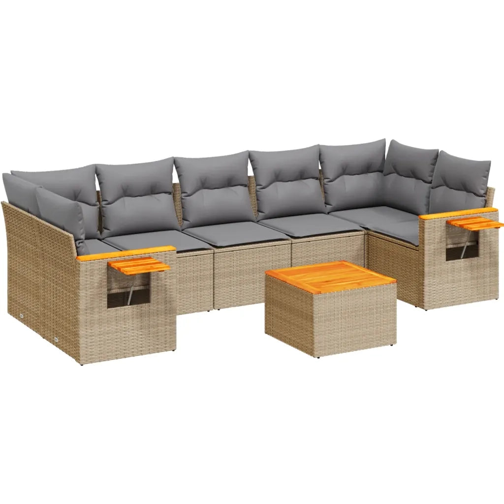 Set Divano da Giardino 8 pz con Cuscini Beige in Polyrattan