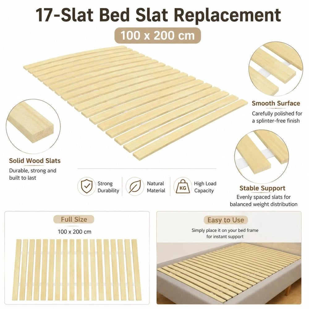 Bed Slatted Frame Replacement With 17 Slats 100x200 Cm