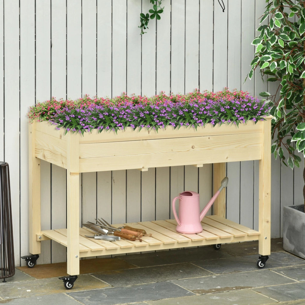 Fioriera da Giardino con Ruote ¨C Zephmum ¨C Legno Massello Pino