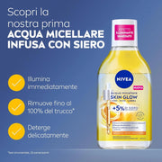 NIVEA ACQUA MICELLARE SKIN GLOW 400 ML STRUCCANTE VISO E OCCHI CON 5% SIERO NO RISCIACQUO PER PELLI SPENTE E SENSIBILI