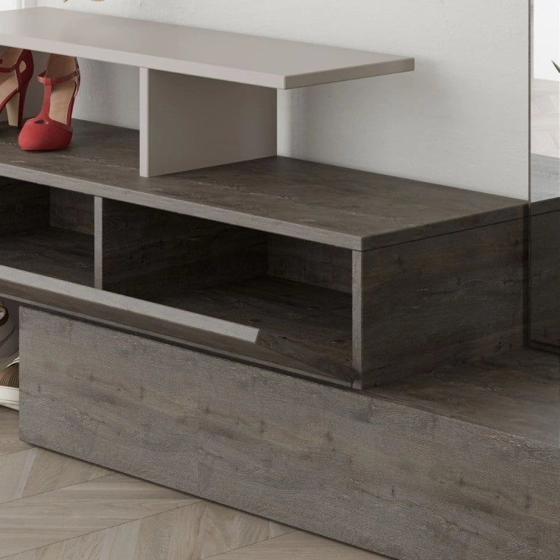 (2c) Mobile da ingresso tortora e noce con specchio Ramda 137x35xh.154 cm(RAMDATORTNOCE)