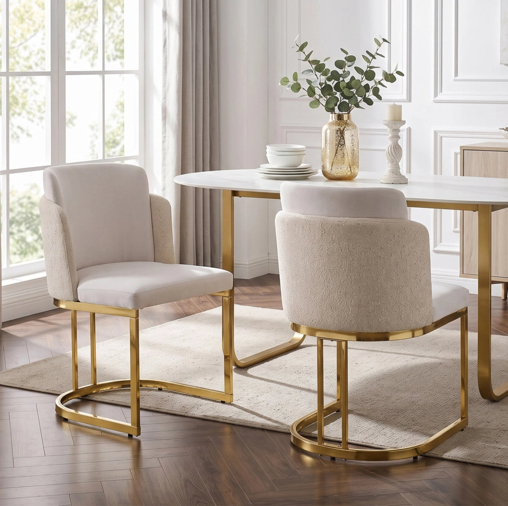 Set di 2 sedie da pranzo in ciniglia beige e oro