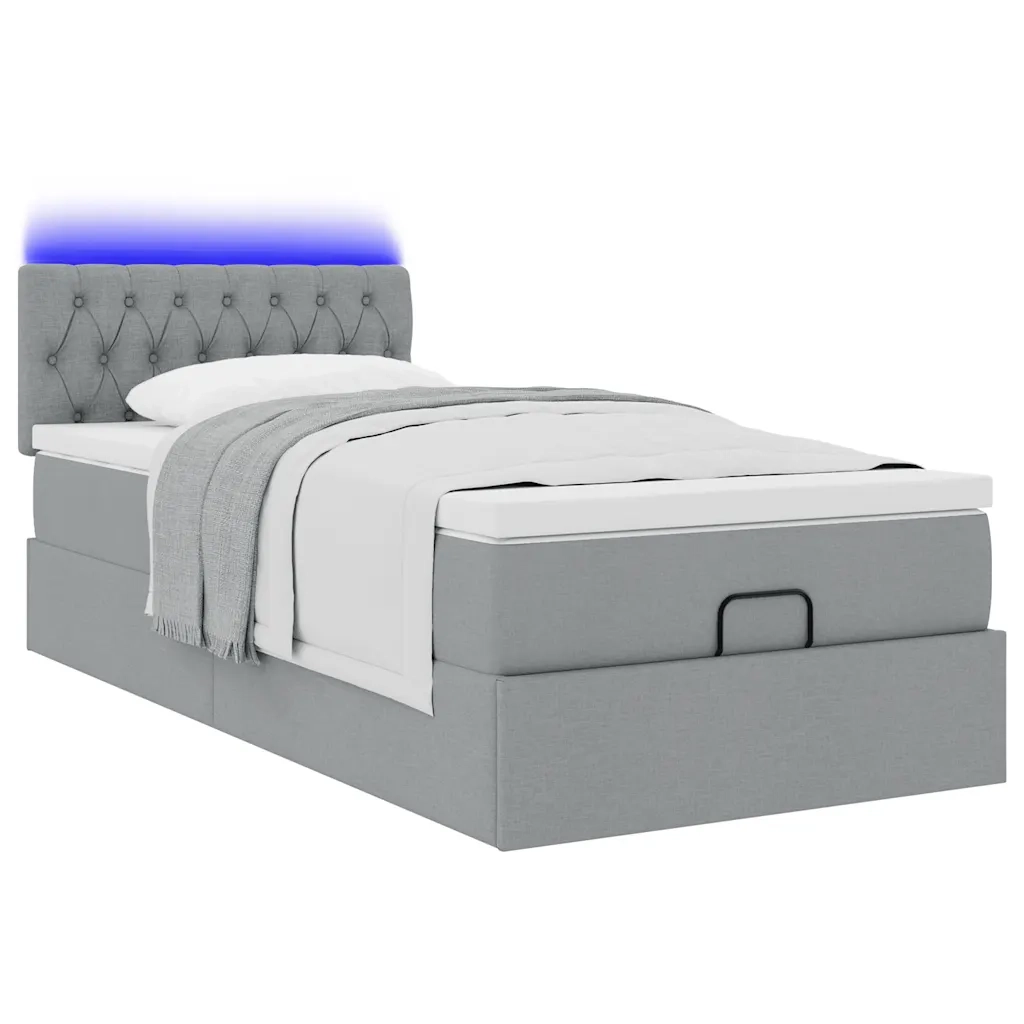 Pouf Letto con Materasso e LED Grigio Chiaro 90x200 cm Tessuto 3312360