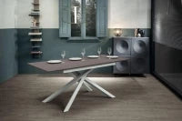 E-STYLO Tavolo allungabile con topmarmo antracite in melaminico e base in metallo bianco, 90cm X 140/ 190cm H. 76cm.