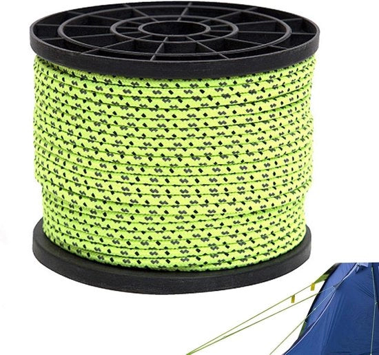 Corda Riflettente 50m con Rullo in Nylon - Corda Paracord - Corda di Sicurezza per Esterno con Rullo - Campeggio e Tendaggio