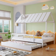 Letto a casa con letto estraibile bianco in pino e MDF 120x200 cm