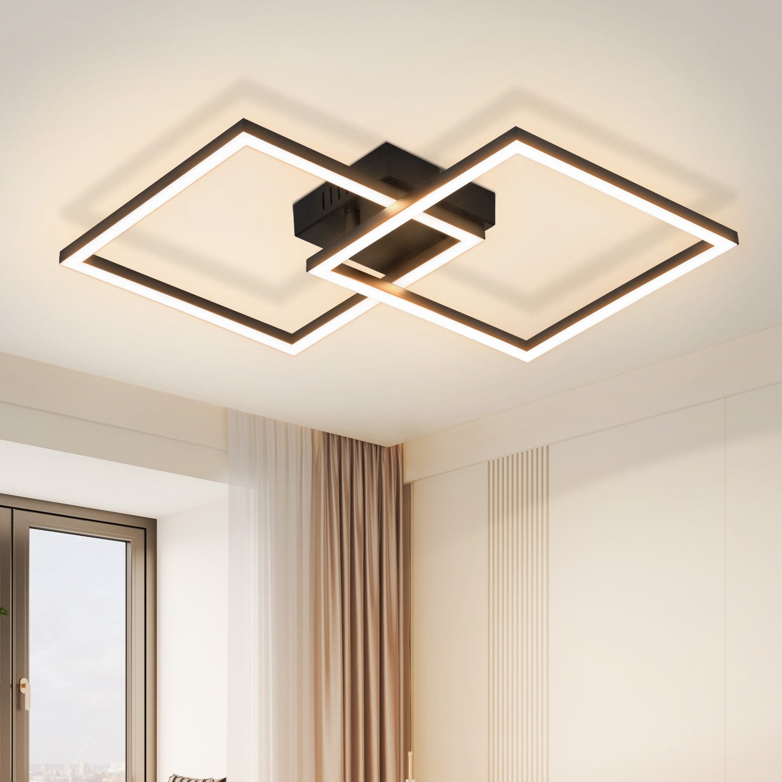 ZMH Lampada da soffitto LED nera moderna quadrata 2 cornici 3000K per soggiorno