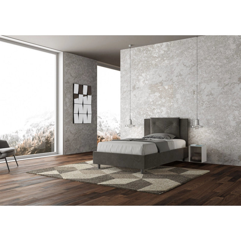 Letto imbottito Piazza e mezzo 110x190 cm Appia - Con rete,Microfibra,Grigio