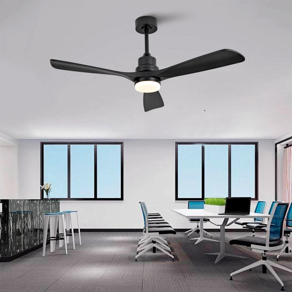 Ventilatore da soffitto in legno massello 52 pollici, 3 pale a spirale completamente nere, motore DC reversibile silenzioso, design moderno