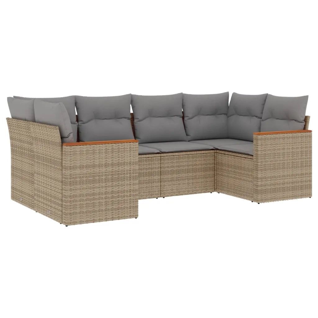 Set Divano da Giardino 6 pz con Cuscini Beige Misto Polyrattan