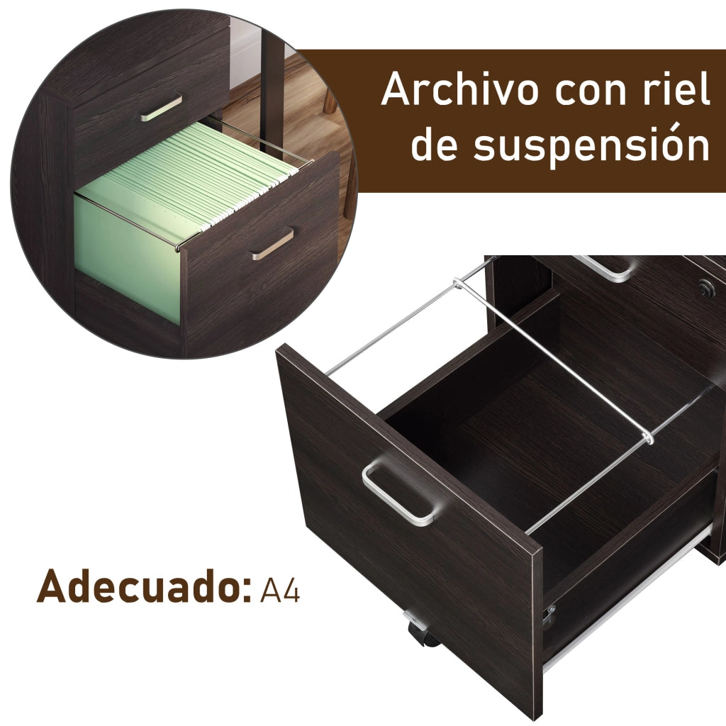 Cassettiera Mobile con Ruote per Archiviazione A4 ¨C Zephmum ¨C Wengu¨¦ 40x45x55,6 cm