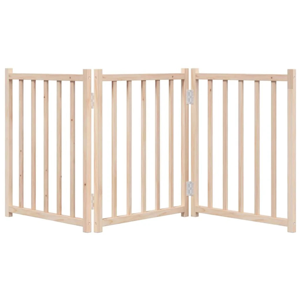 Cancelletto di sicurezza pieghevole a 3 pannelli per cani 150 cm in legno massello di abete marrone 02_0023081