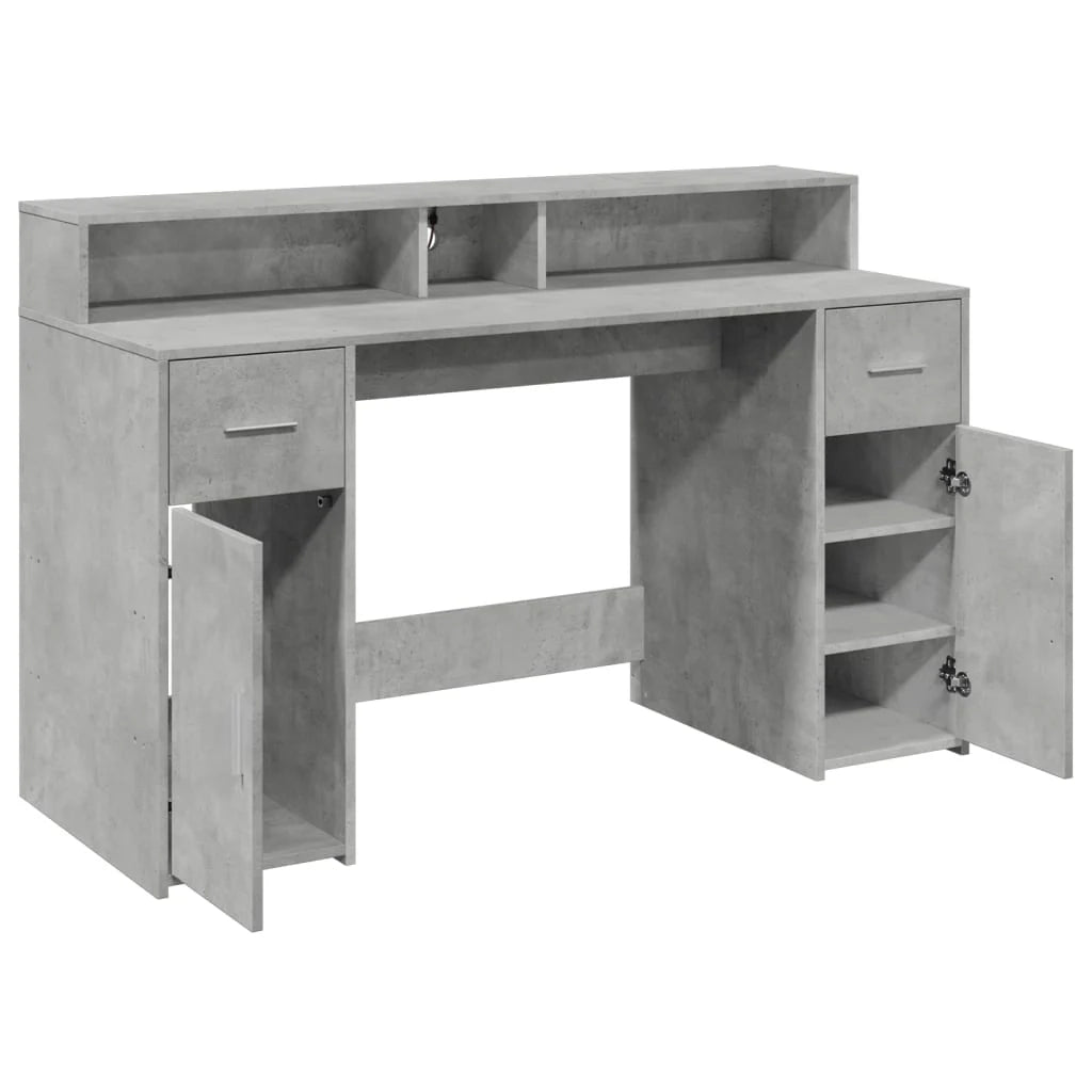 Scrivania tavolo postazione di lavoro mobile per computer scrivania da studio con luci a LED 140 x 55 x 91 cm legno ingegnerizzato grigio 02_0023799