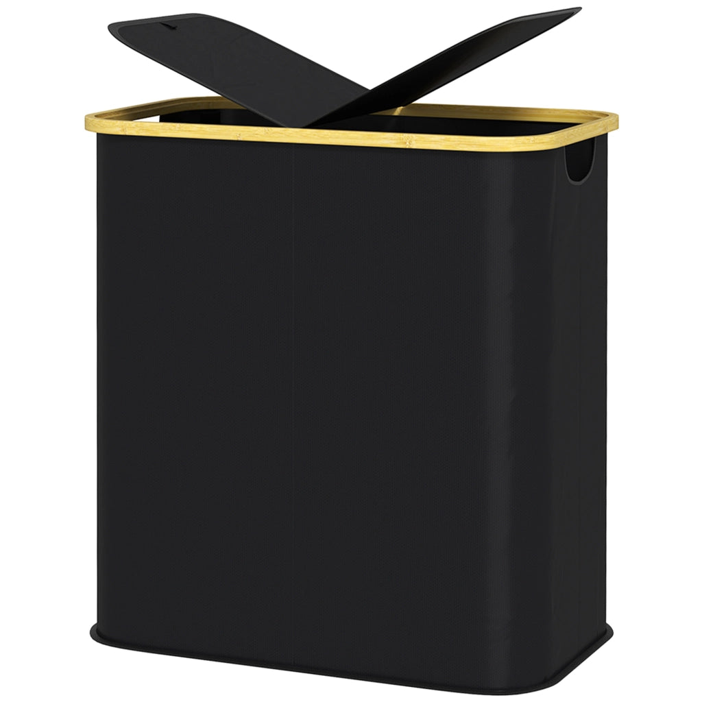 Cesto biancheria doppio pieghevole 80L ¨C Xylo ¨C con coperchio e maniglie, nero