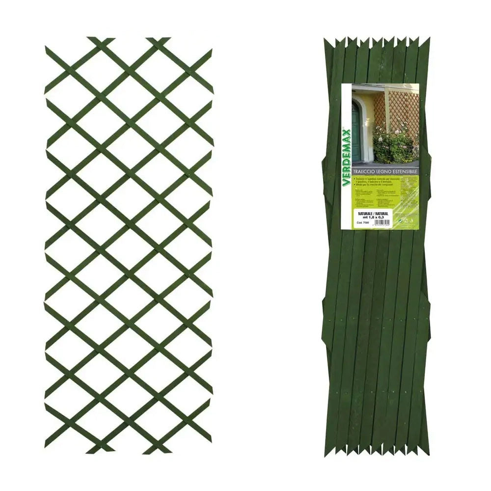 Traliccio Estensibile in Legno Verde per Piante Rampicanti Verdemax Formato: 1,8 x 0,90 Mt