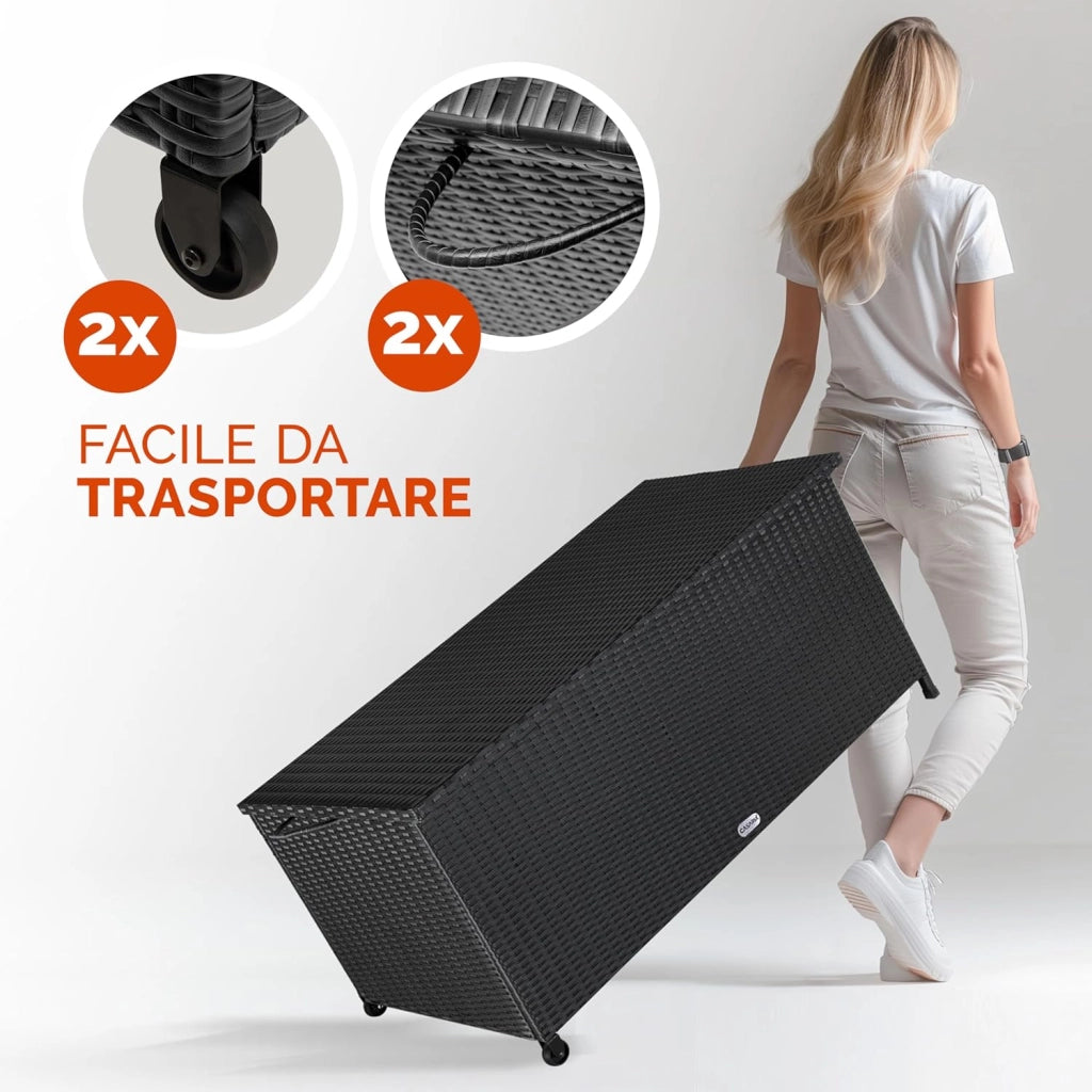 ® Baule da Esterno XXL 117x53x60cm 270L Box con Ruote Impermeabile Resistente Cassettone Contenitore Cuscini Giocatoli Mobili Giardino Bauli