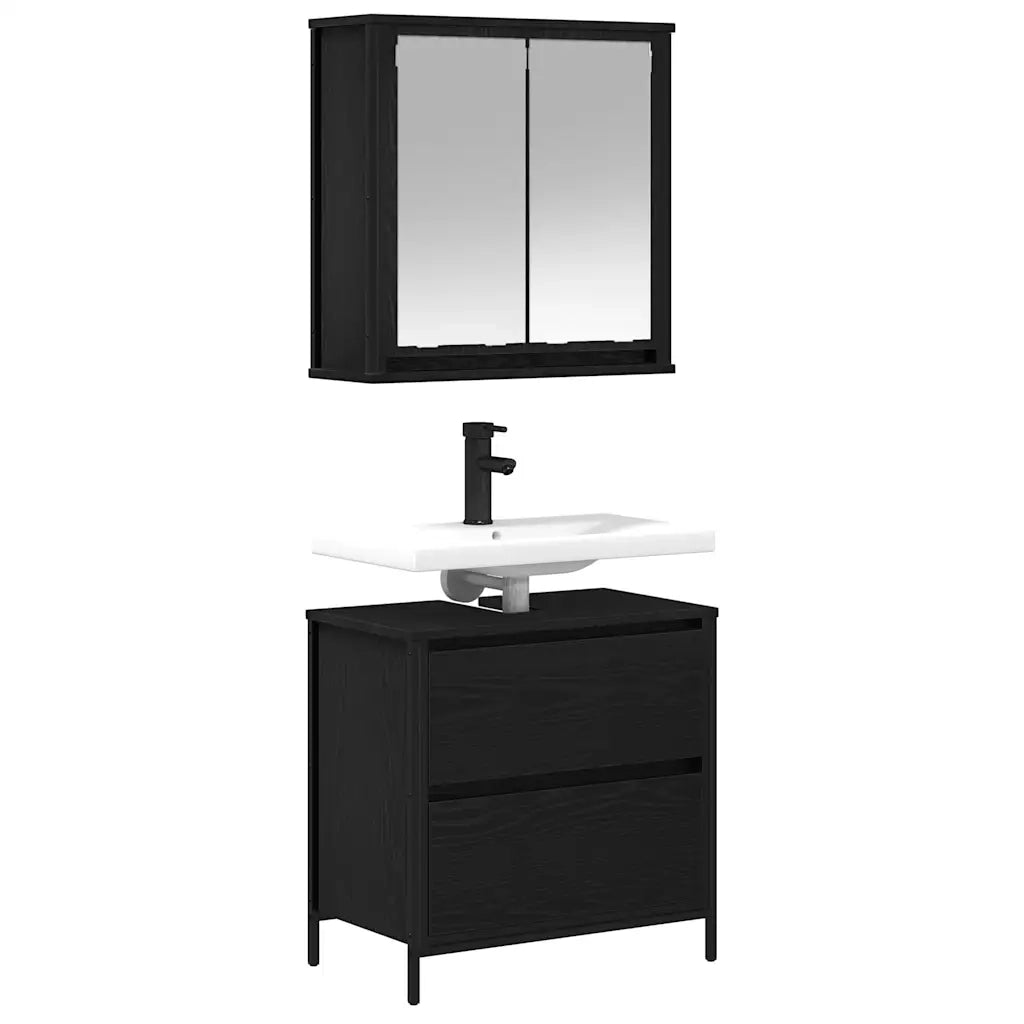 Set Mobili da Bagno | Armadio da bagno 2 pz Rovere Nero in Legno Multistrato