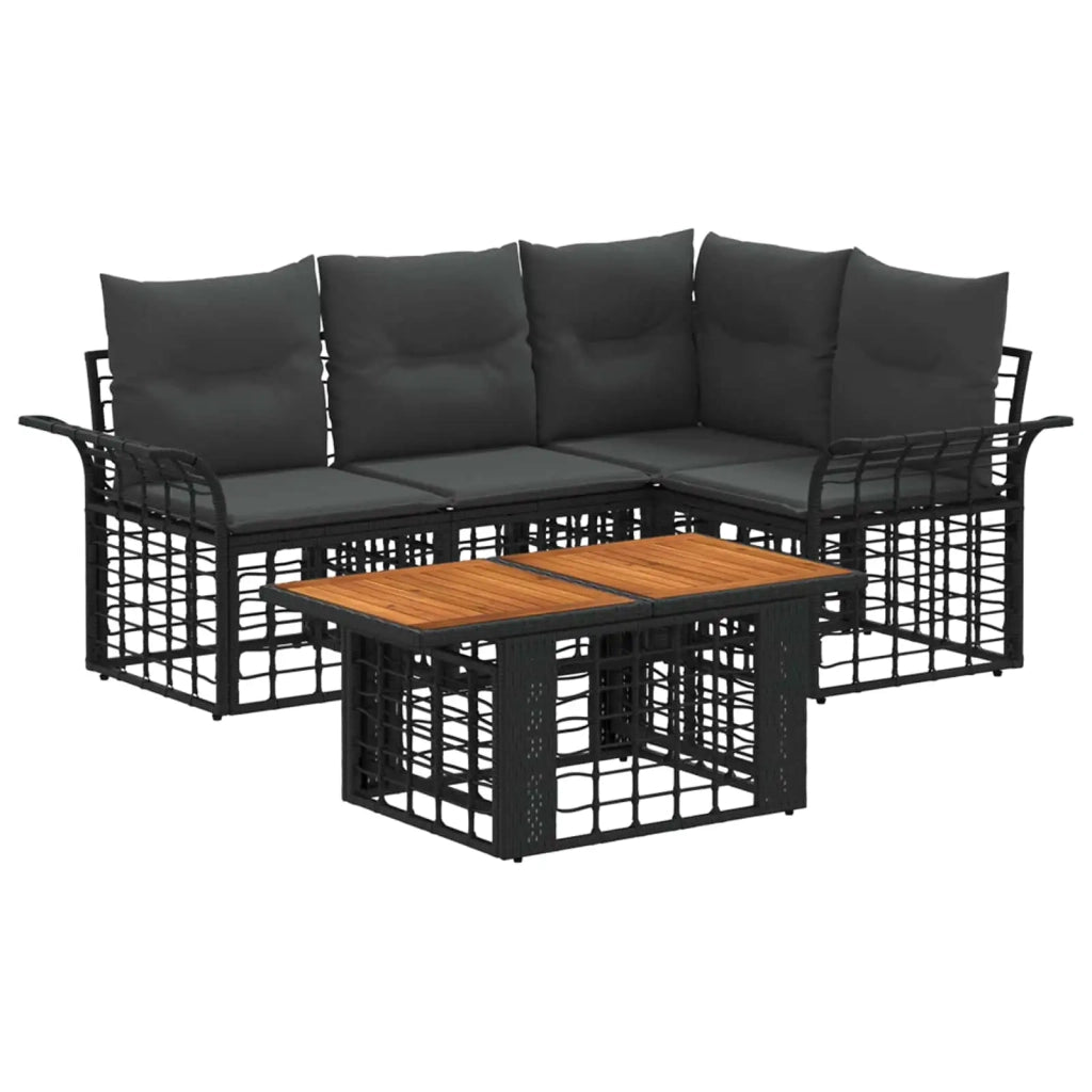 Set Divano da Giardino 5 pz Nero e Grigio scuro polyrattan 3437975