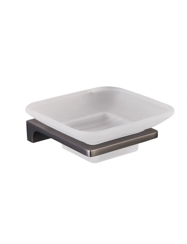 NIL portasapone da parete in vetro e ottone metallo grigio 11,05x10,3x4,25 cm