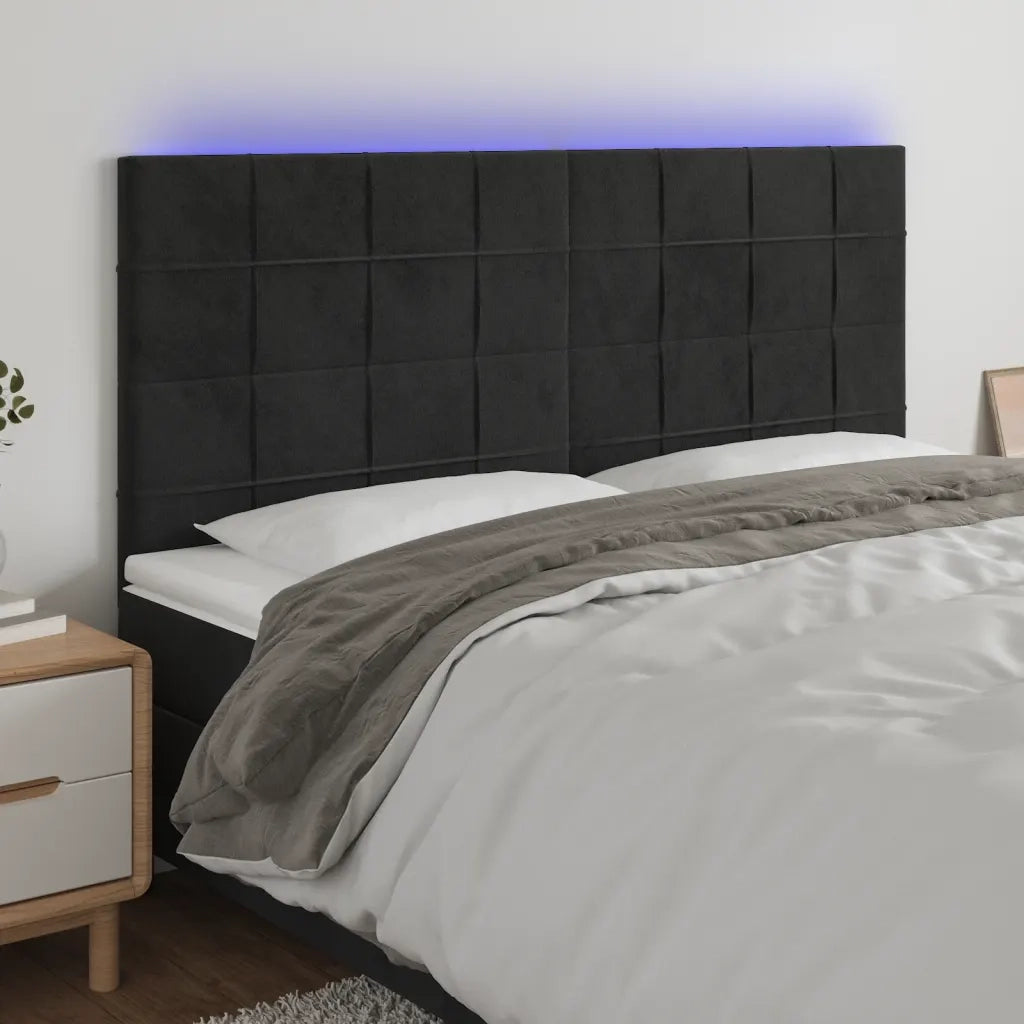 Testiera | Testata a LED Nera 180x5x118/128 cm in Velluto
