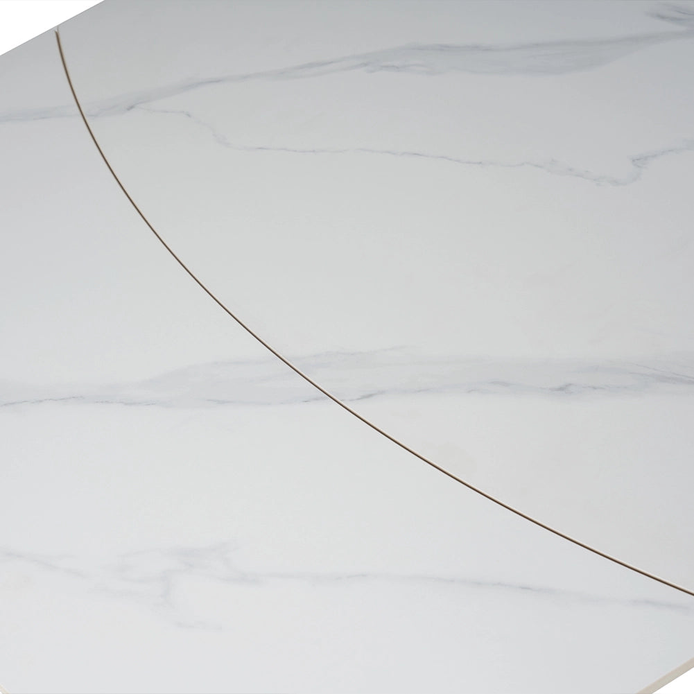 Tavolo Allungabile Rotante Ceramica Effetto Marmo Bianco 6-8 Posti Salvaspazio
