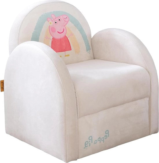 Seduta per Bambini con Disegno Peppa Pig - Sedia con Bracciolo per Ragazze e Ragazzi - 18 Mesi Carico di 80 kg - Pelle in Beige con Strisce per Seduta per Bambini