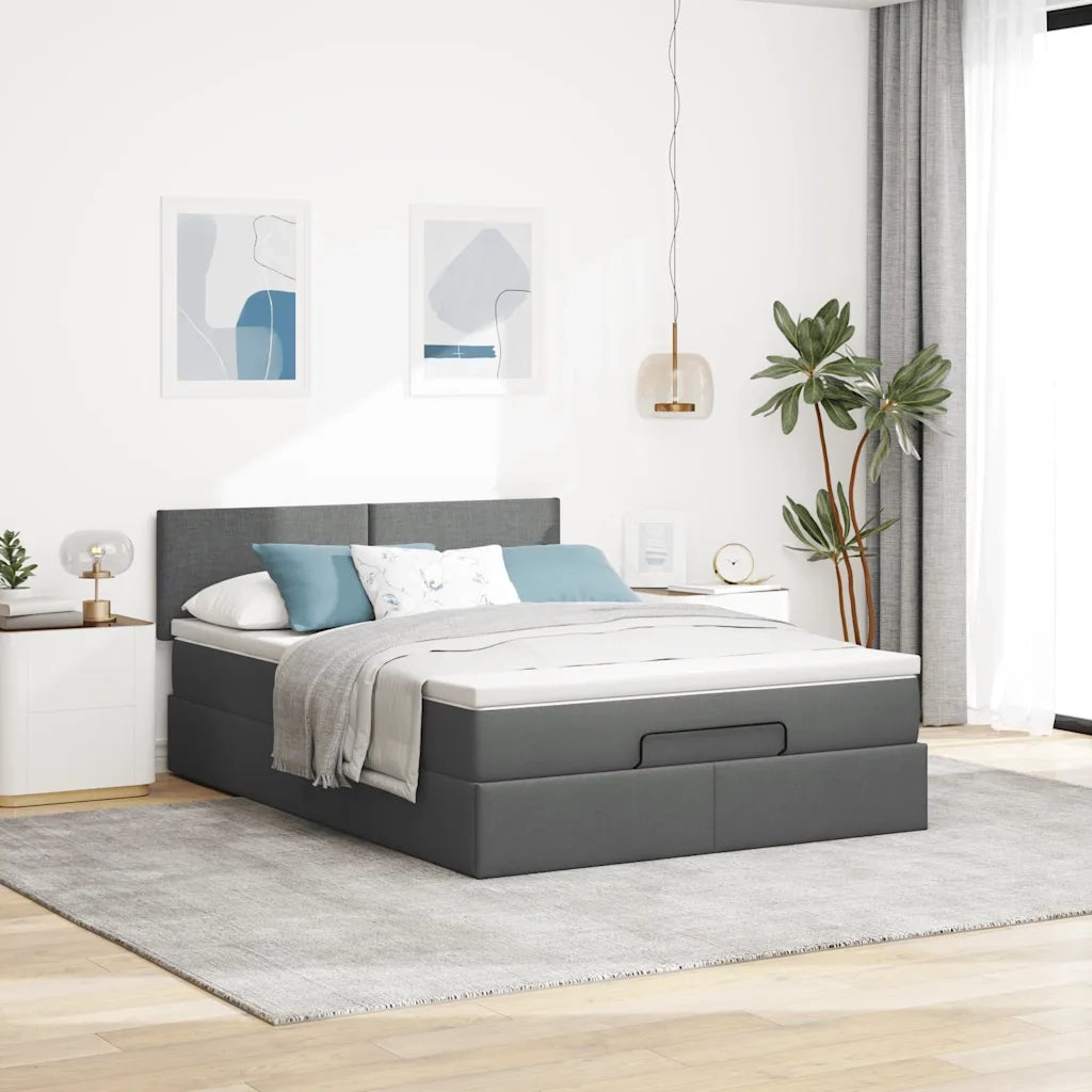 Pouf Letto con Materasso e LED Grigio Scuro 140x200 cm