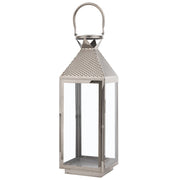 Lanterna in Metallo Argento Portacandele a Colonna in Acciaio Inox H 55 cm