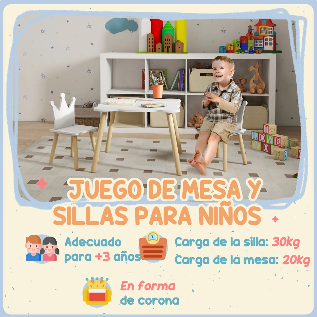 Tavolo Bambini con 2 Sedie ¨C zephmum ¨C 60x60x44 cm Bianco e Legno
