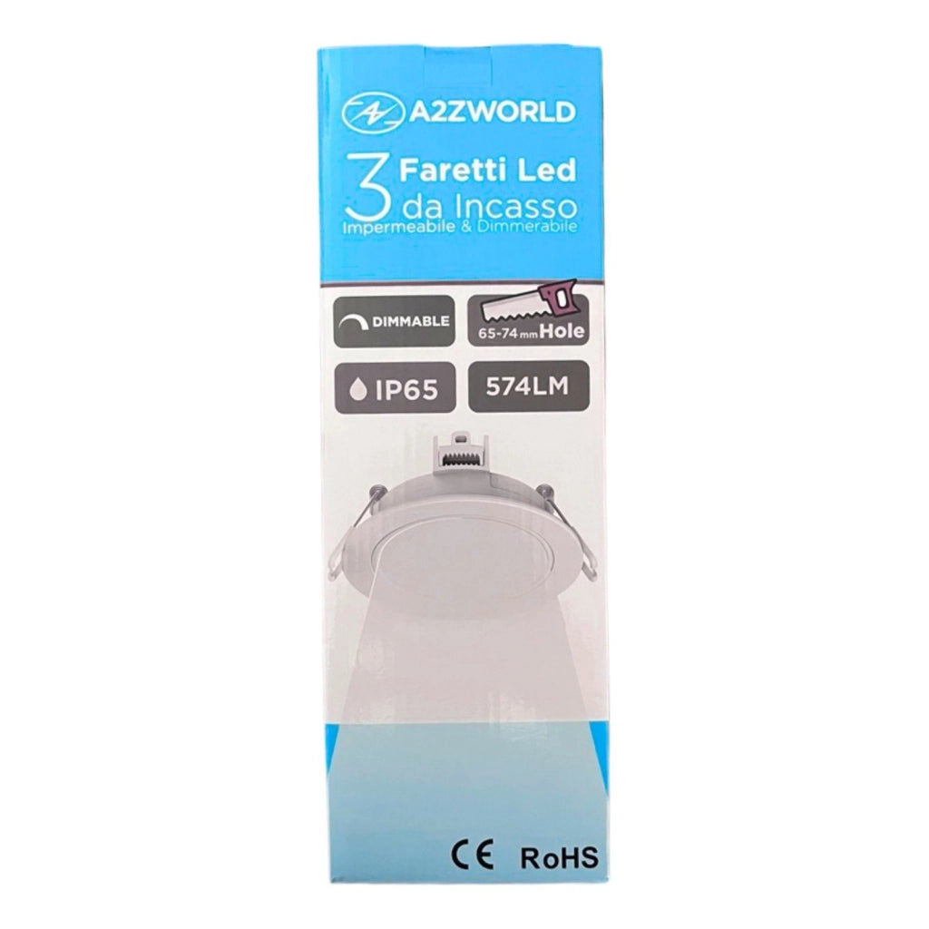 3 Faretti LED da Incasso Dimmerabili 5W 220V Rotondi Bianchi 4000K D87mm H36mm Foro 70mm IP65