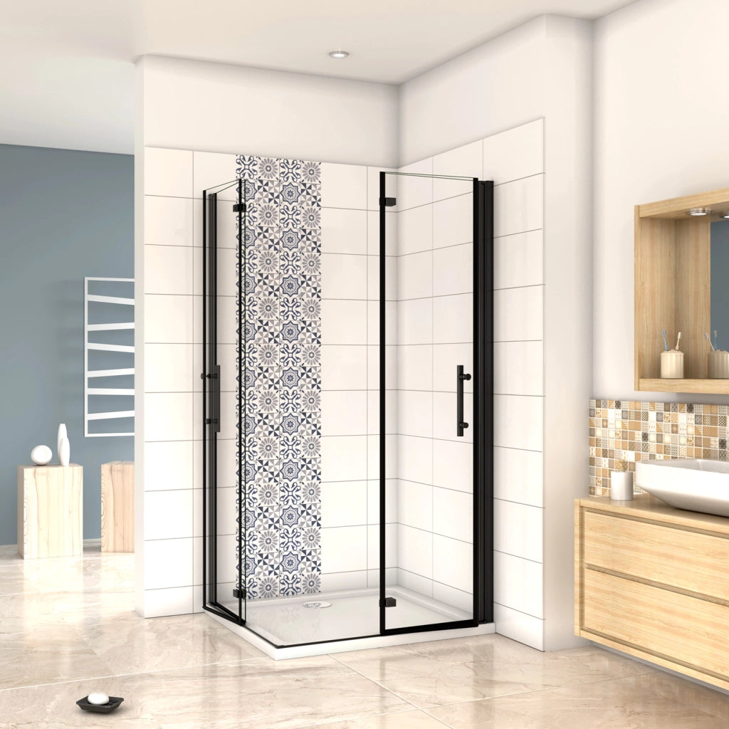 190 cm Box Doccia Angolare Doppia Porta Battente Pieghevole 70x70 cm in Vetro Temperato Trasparente 5 mm Anticalcare Telaio Nero Opaco