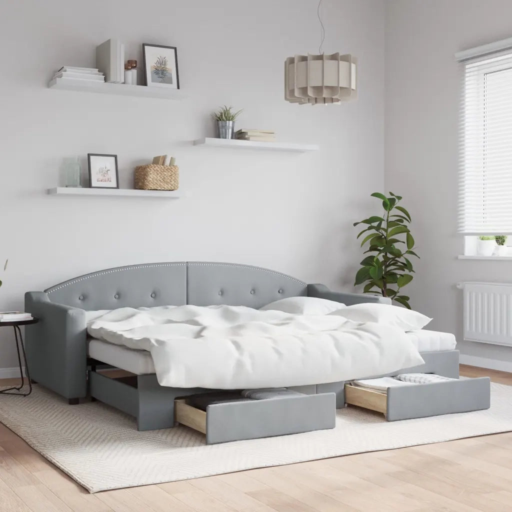 Divano Letto Estraibile Cassetti-Sofa Letto-Daybed Grigio Chiaro 80x200cm Tessuto 583491
