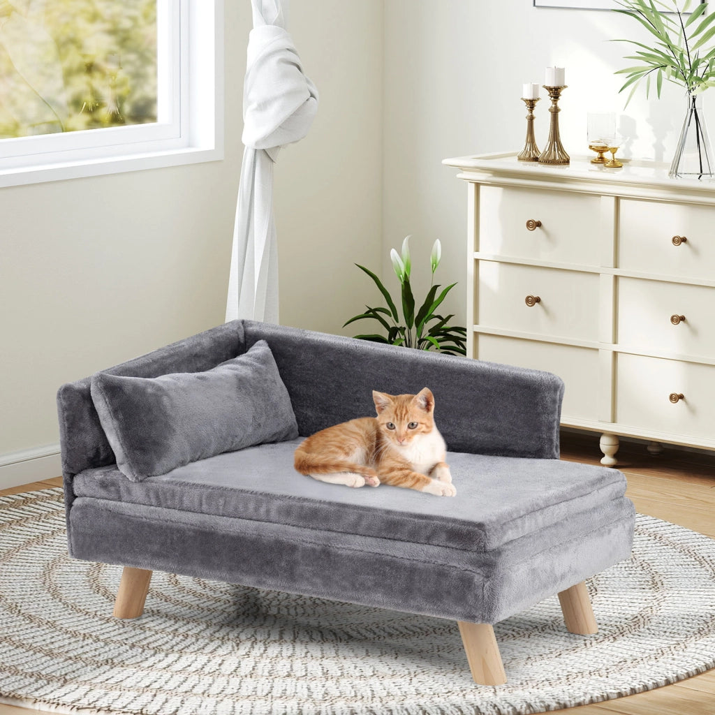 Divano letto per cani con cuscino imbottito rimovibile e morbido cuscino-Sofa per animali Gambe in legno robuste Grigio