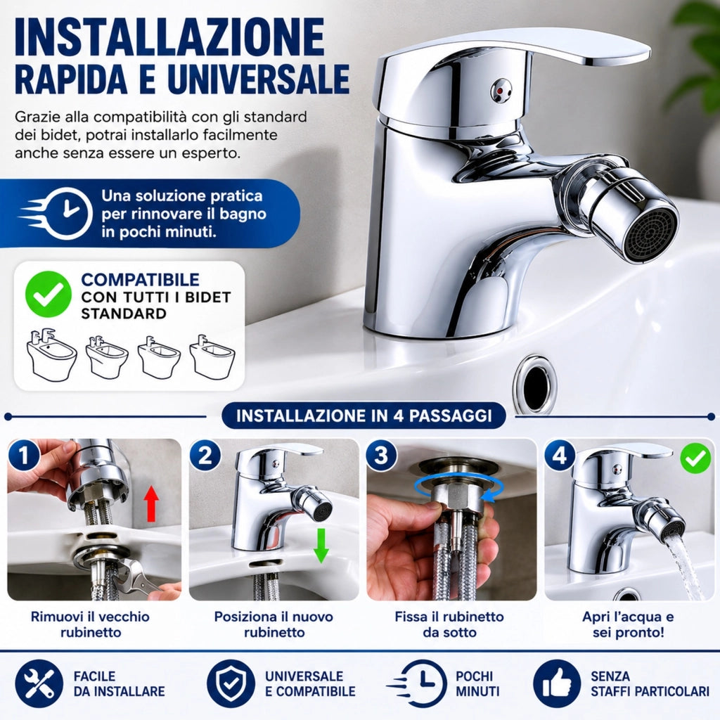 Rubinetto monoforo bidet miscelatore monocomando da bagno ottone cromato 52330A