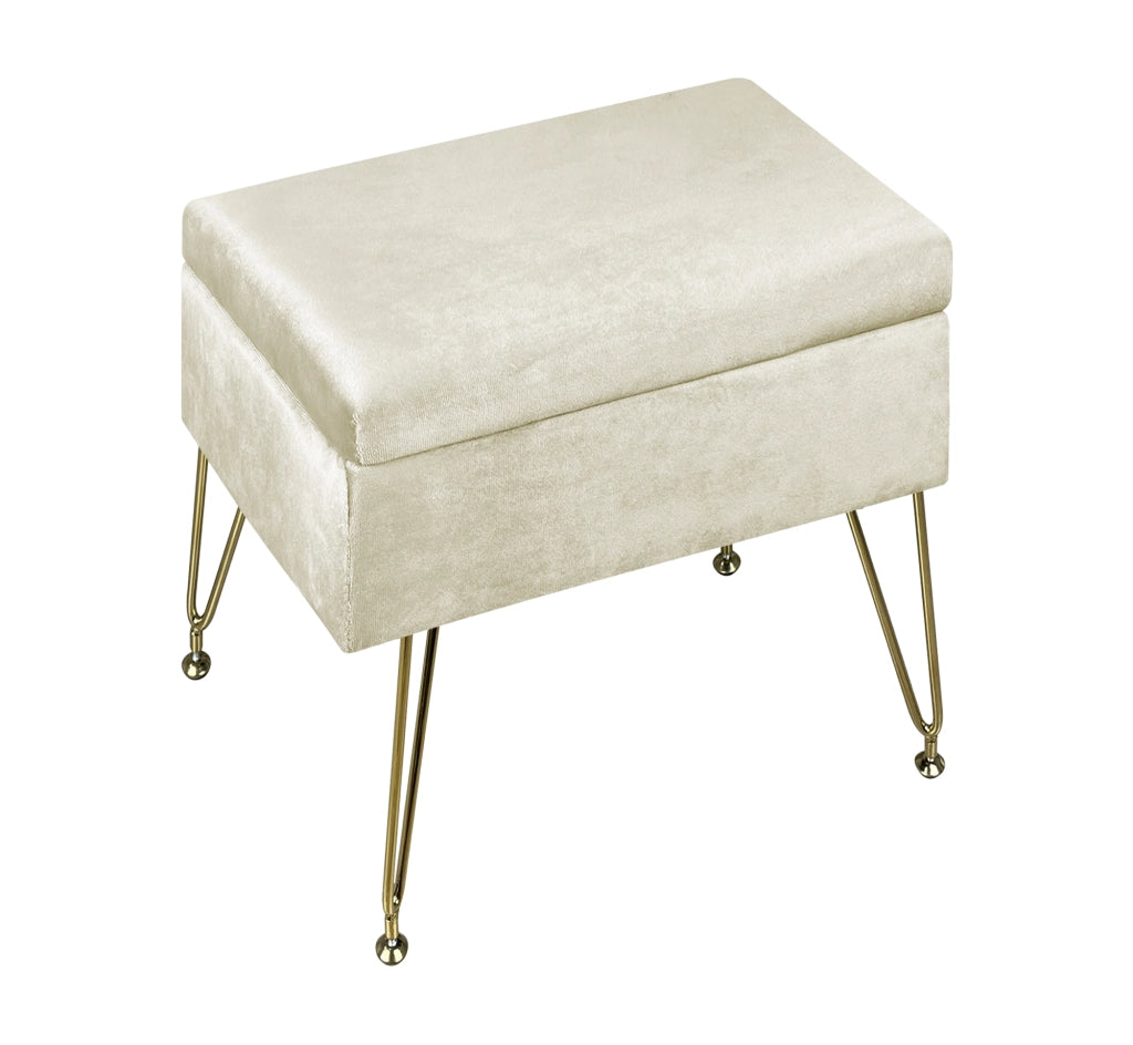 Pouf Panca Imbottita Divanetto In Velluto Contenitore PortaOggetti Panca Sgabello A Pie Di Letto Con Gambe In Metallo Dorato Cassapanca Scarpiera Ingresso Legno Massello Panchina  - Beige