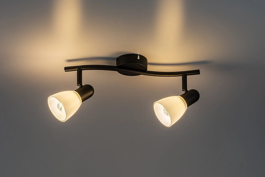 Plafoniera Soma 2 luci nera vetro bianco Rabalux