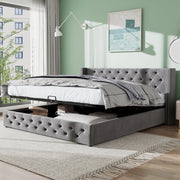 Letto matrimoniale contenitore 160x200 cm in velluto grigio stile Chesterfield
