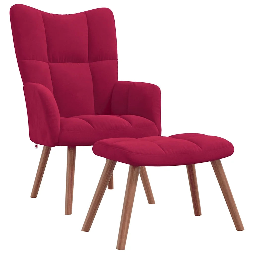 Divano Sedia-Poltrona Relax con Poggiapiedi Rosso Vino in Velluto 624754