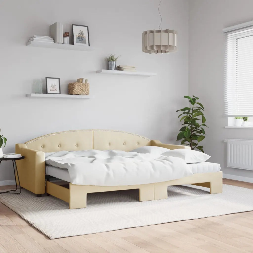 Divano letto | Sof¨¤ letto | Letto singolo Estraibile con Materassi Crema 80x200 cm Tessuto