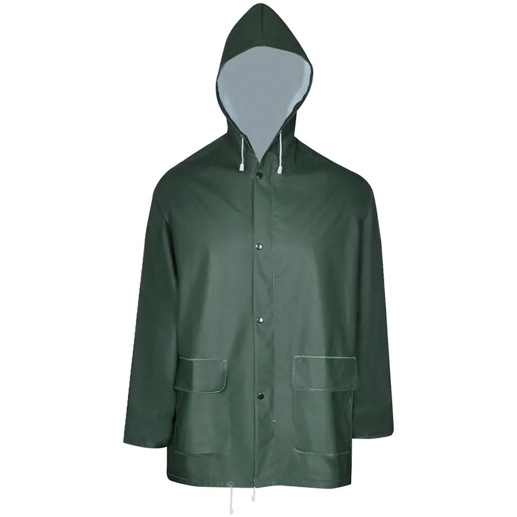 Impermeabile Verde resistente a 2 pezzi con cappuccio Verde XL