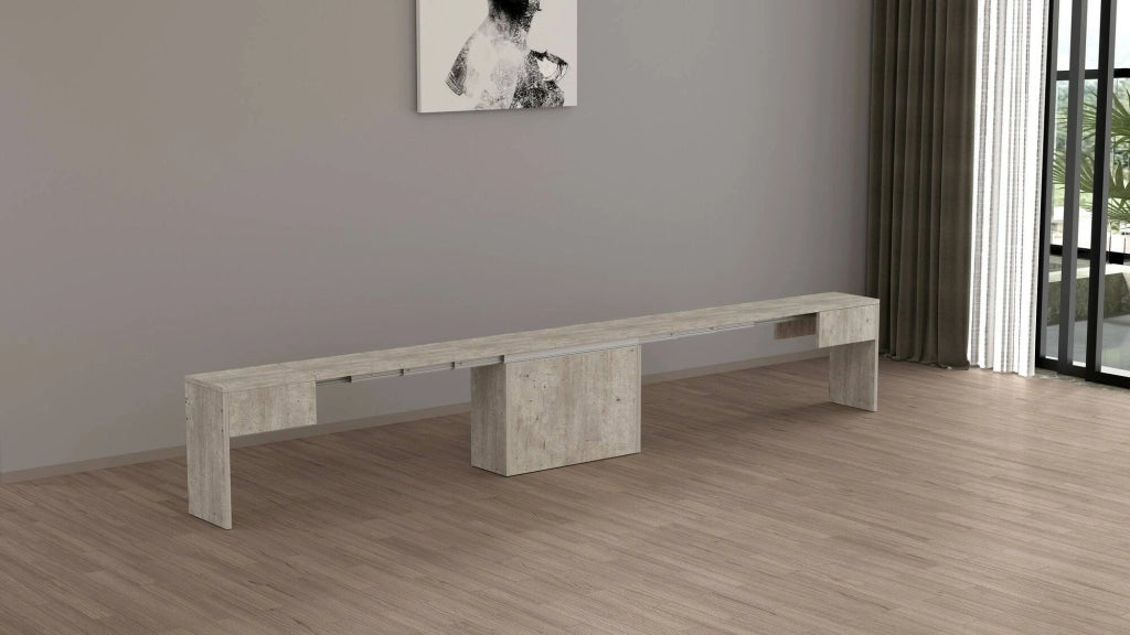 Panca Yutu, Seduta per tavolo da pranzo, Panca singola allungabile, 290x25h45 cm, Cemento