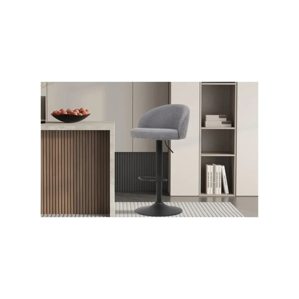 Sgabello da bar HYDRA - Bouclé grigio chiaro - Altezza regolabile 86-107 cm - Gambe in metallo - Stile moderno