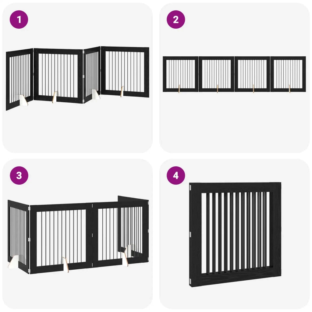 Cancello per cani pieghevole con supporti 4 pcs Rovere Nero 892031