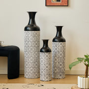 Vaso da pavimento in metallo con motivo geometrico bianco e nero, set di 3 pezzi impilabili 83 65 50 cm