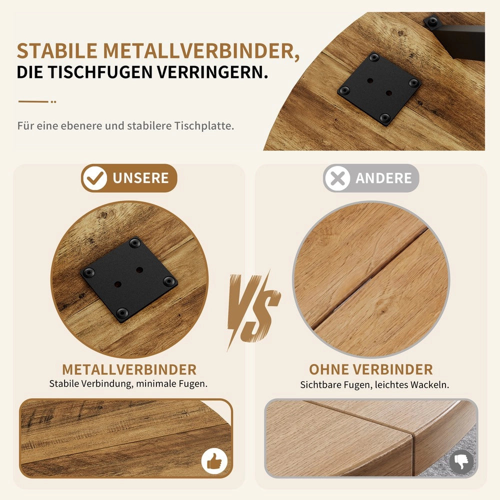 Tavolo Rotondo in Legno Stile Rustico ¨C MINIMAL ¨C Marrone e Nero, 80 cm