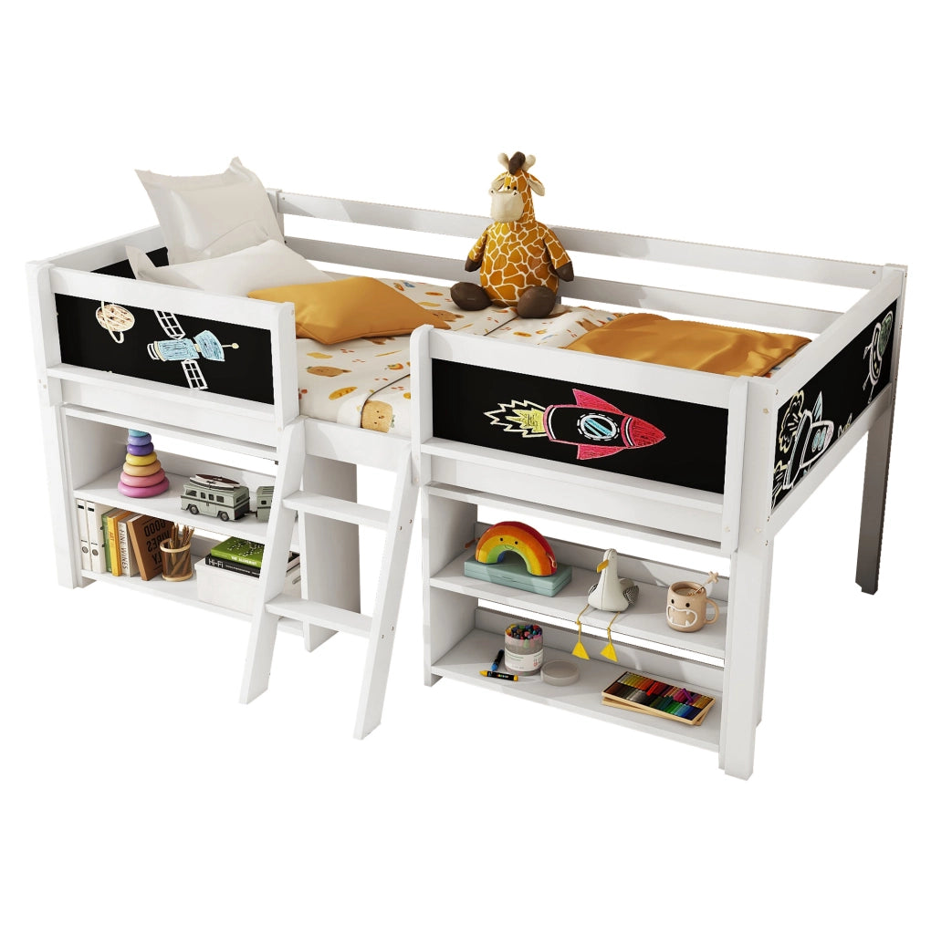 Letto semialto per bambini 90x200 cm con lavagna bianco