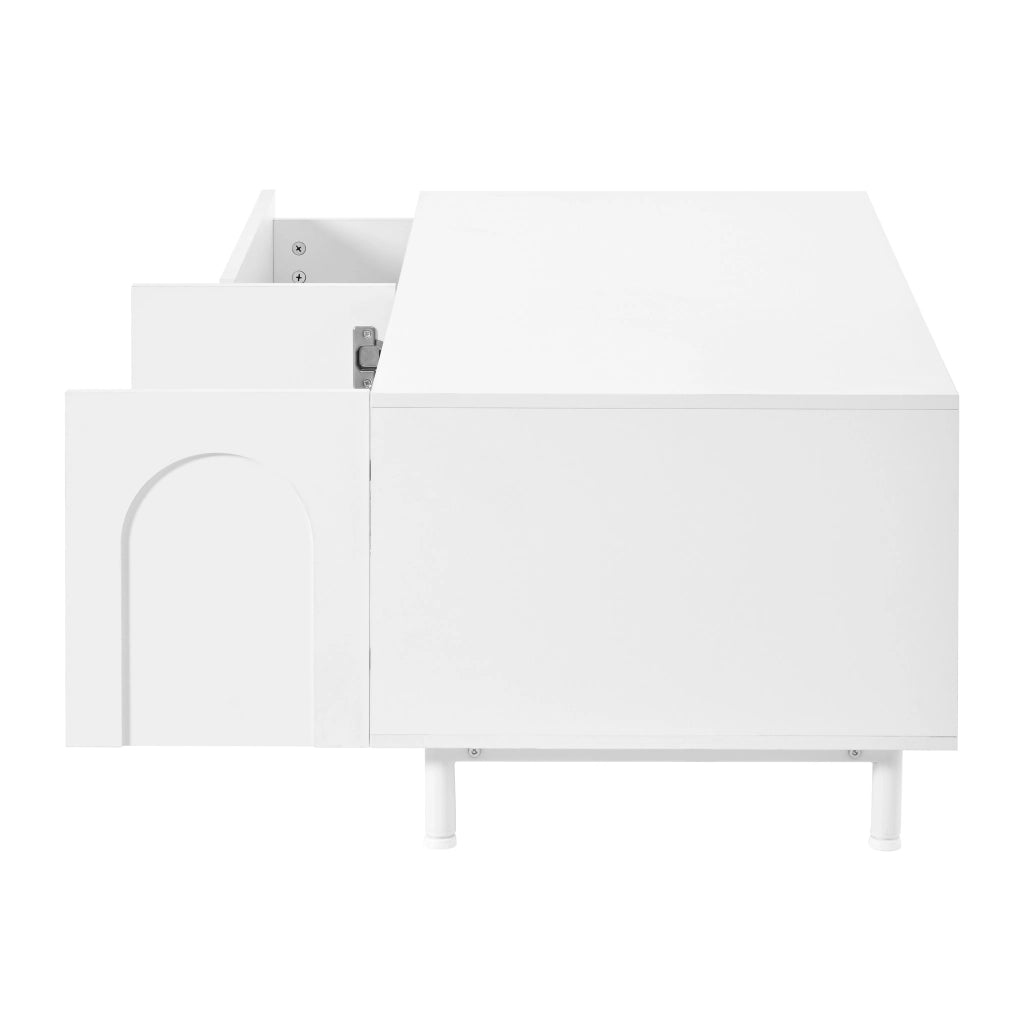 Tavolino basso con 2 cassetti e 2 ante vano chiuso per soggiorno in MDF e truciolare bianco 100 × 50 × 39,5 cm
