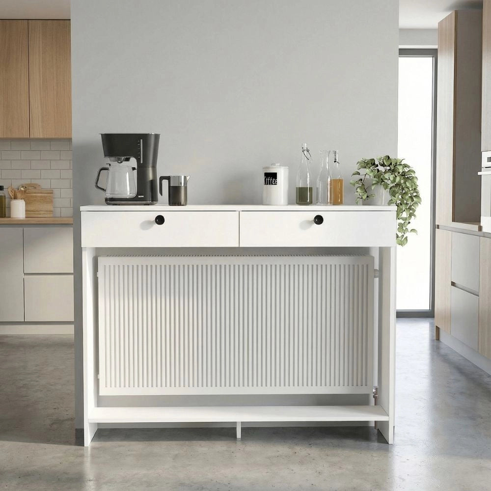 Consolle Copri Termosifone Opelya 130 cm Bianca con Ante a Ribalta – Design Salvaspazio
