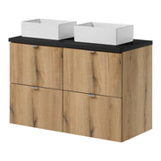 Mobile Pensile Sottolavabo Doppio Newport a 4 Cassetti e 2 Lavabi Rettangolari Bianchi 100x71x40 cm - Effetto Rovere/Nero [en.casa]