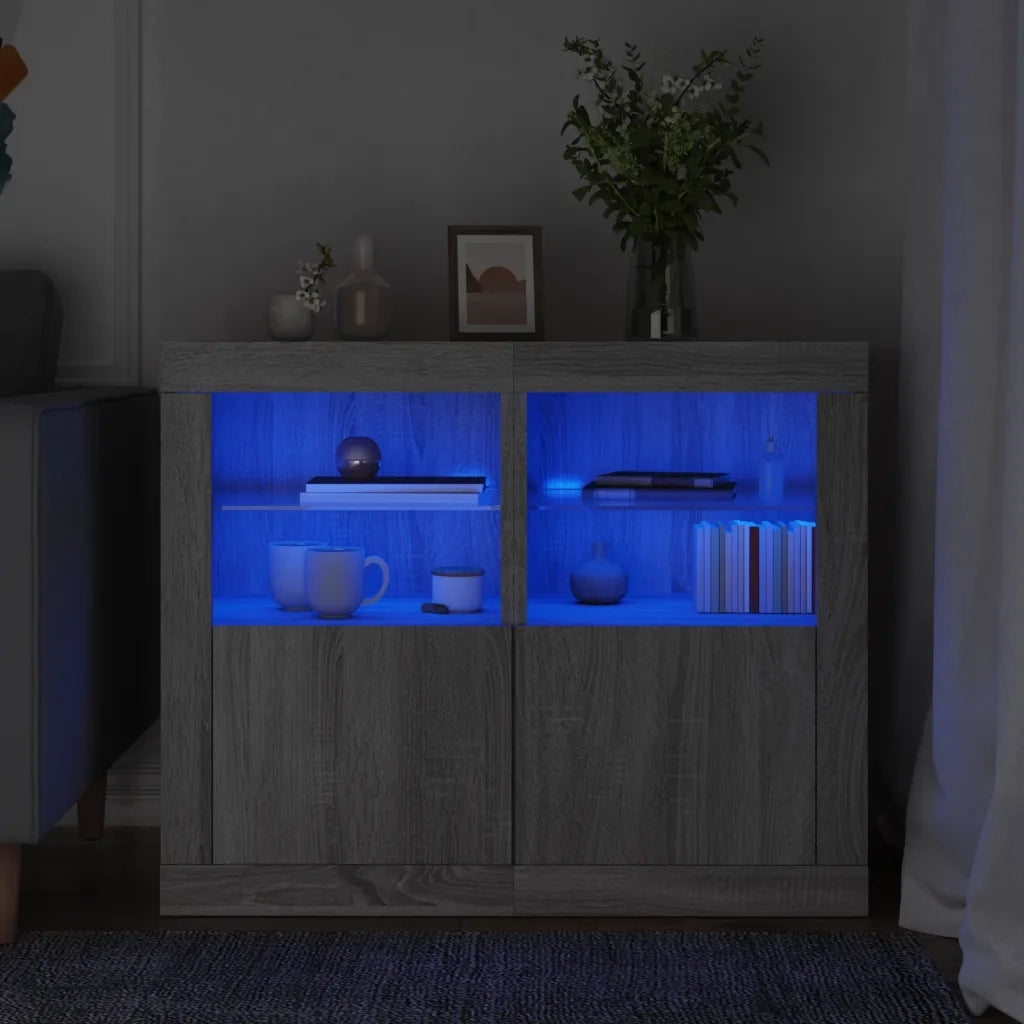 Armadietti con Luci LED 2pz Grigio Sonoma in Legno Multistrato 836641